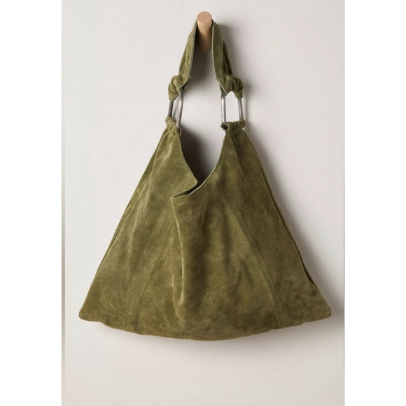 Free People Handbags - Free People Bobbi Slouch Suede Tote NWT Khaki Green Suede Oversized